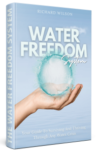 Water Freedom System guide book cover — step-by-step plans for building a DIY atmospheric water generator that condenses clean drinking water from humid air